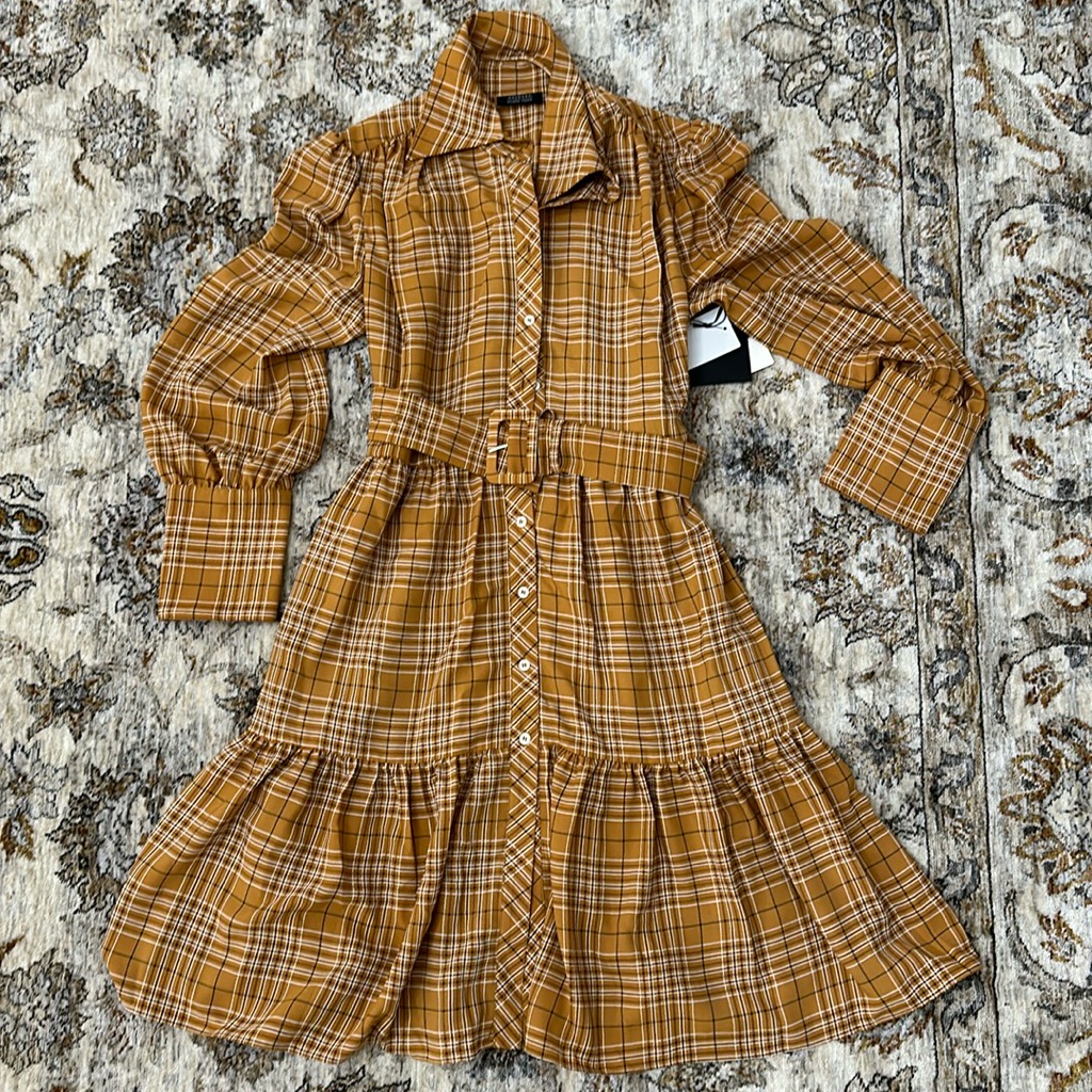 Brand New Halogen X Atlanta Pacific Mustard Plaid Dress
